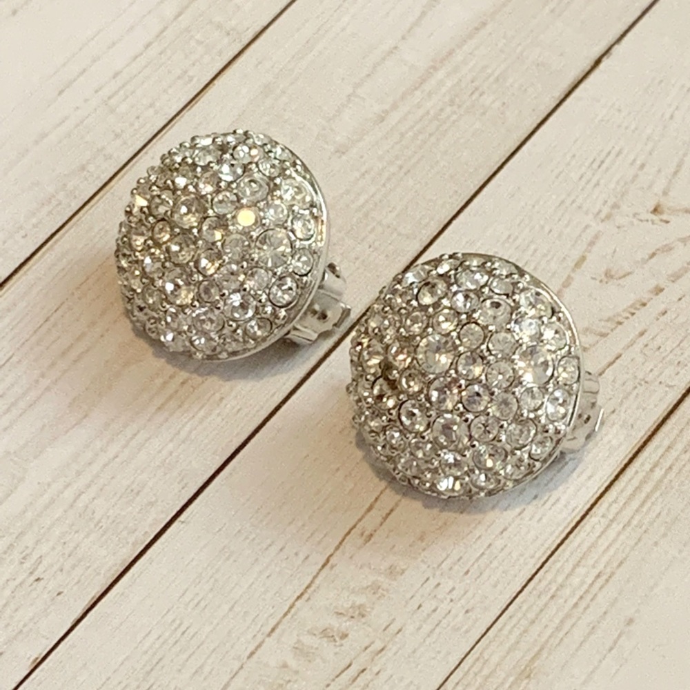 Vintage Swarovski Crystal Button Clip On Earrings